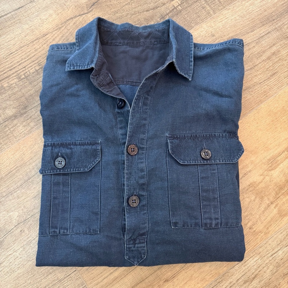 Orlebar Brown Mens Blue Cotton Linen Denim Shirt Popover Long Sleeve Resort Prep